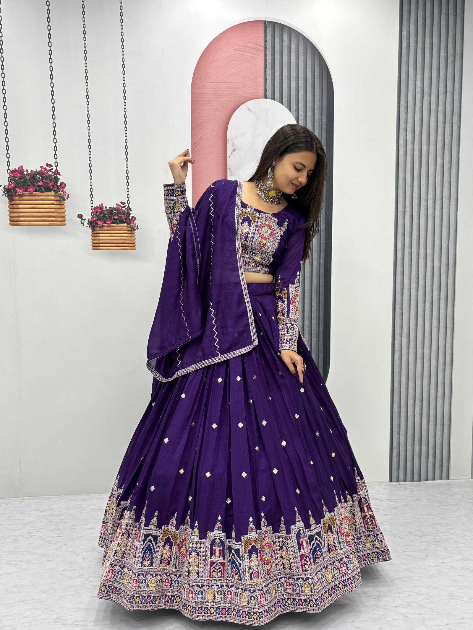 Pure Vichitra Silk Heavy Embroidered Lehenga